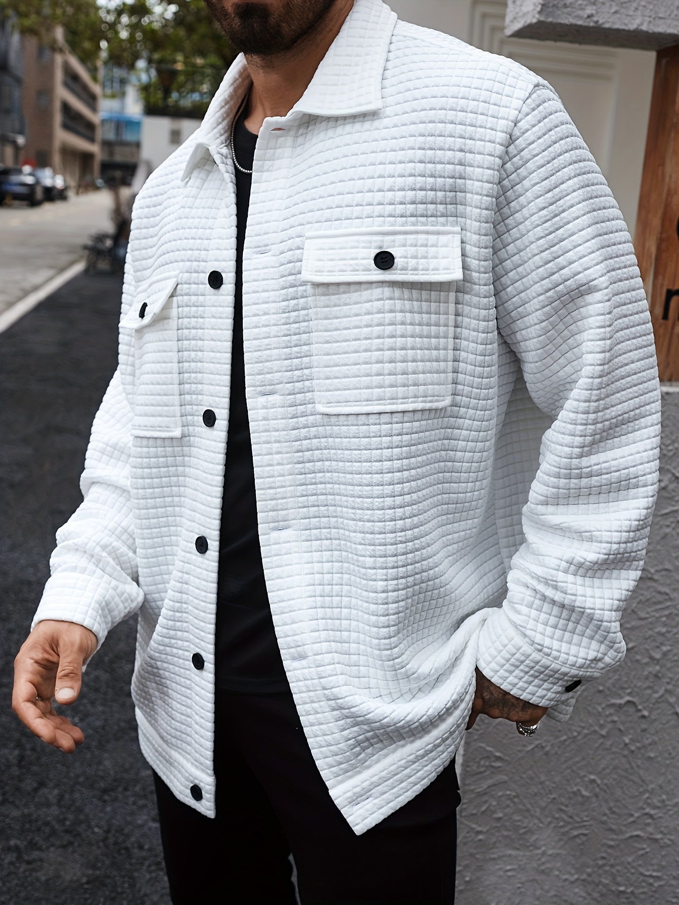 Men's Plus Size Cargo Jacket With Pockets And Collar - Casual Style, Fall/Winter, Loose Fit