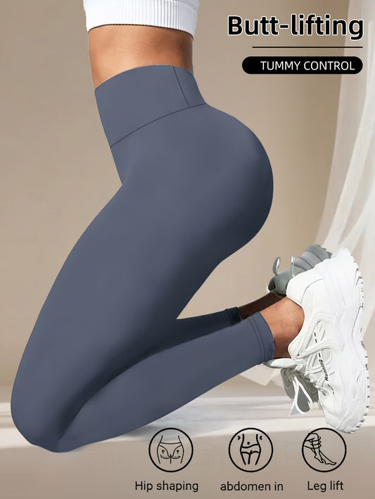 1pc Women's High-Waisted Yoga Leggings - Butt-Lifting & Tummy Control 7/8 Length Workout Pants, Breathable Medium-Stretch Fabric, Non-See-Through Solid Black for Fitness, Running, Yoga & Casual Wear, Yoga Pants
