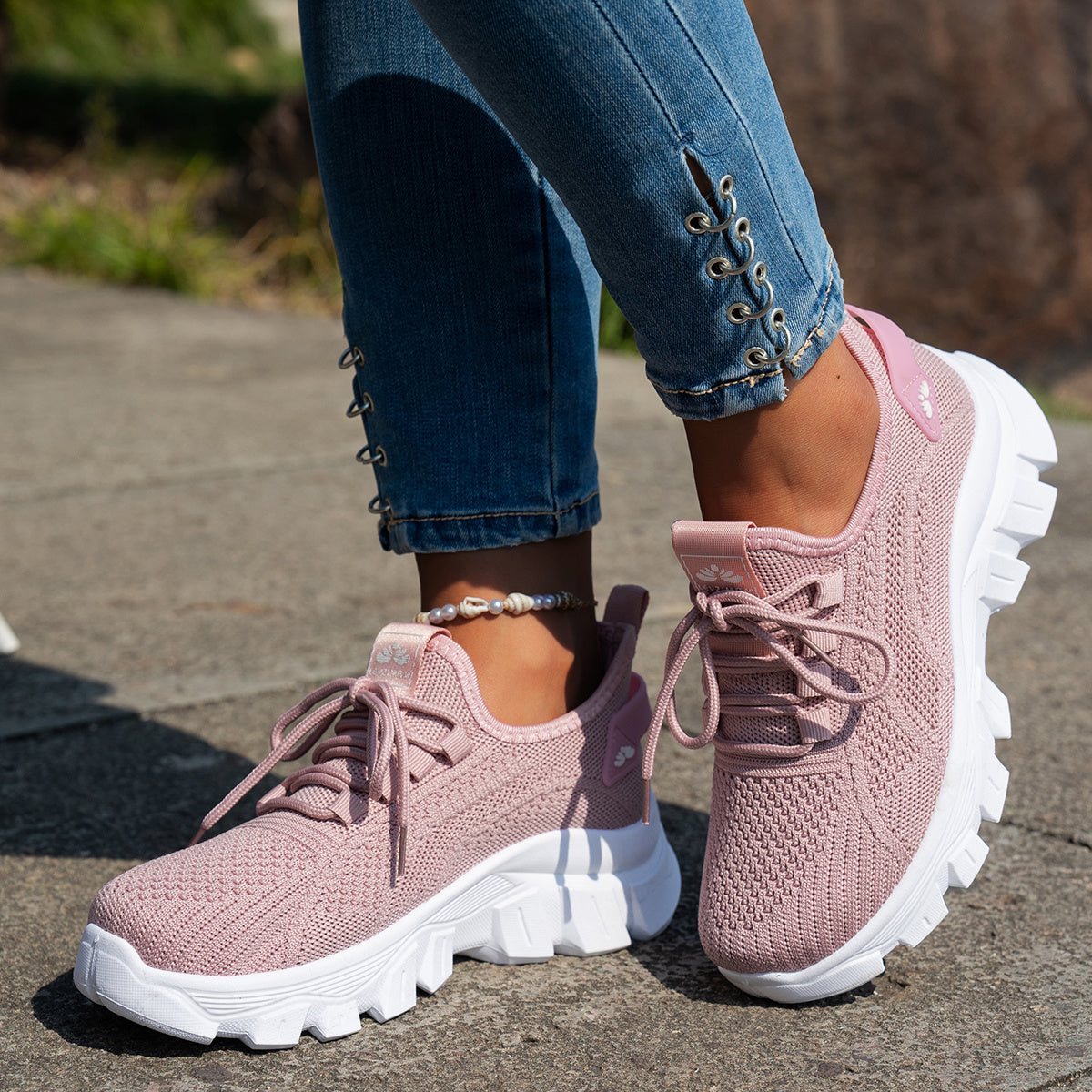 Women'S Breathable Knit Sneakers - Lightweight, Comfortable Low-Top Running Shoes with Soft Sole for All Seasons