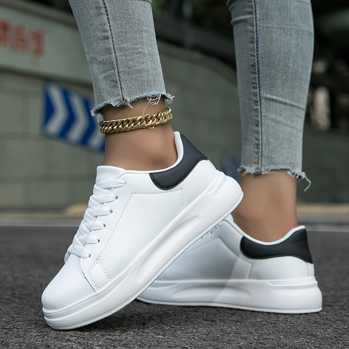 Women'S Fashion Casual Skate Shoes, All-Season Comfortable Sports Sneakers, Breathable, Lightweight, Non-Slip Lace-Up White Shoes