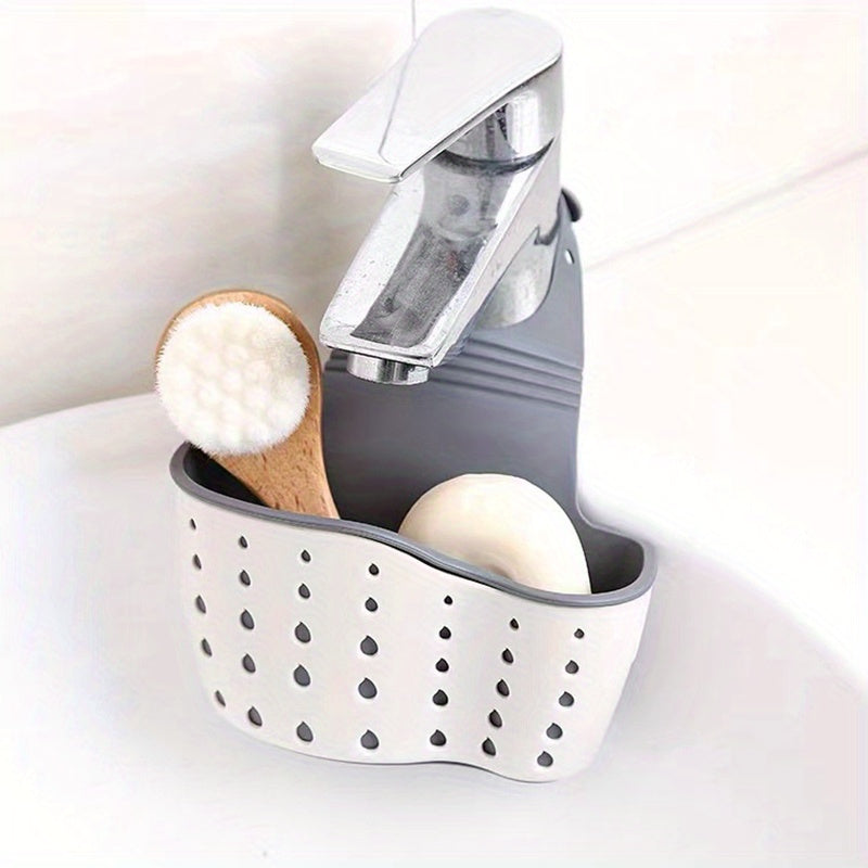 1pc Multifunctional Silicone Sink Sponge Rack With Adjustable Shoulder Strap - Organize And Drain Your Sponge, Kitchen Supplies, And More!