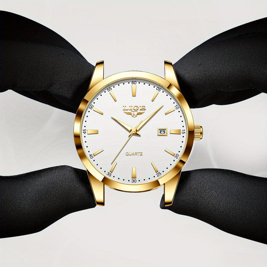 LIGE Fashion New Quartz Watch Multi Functional Glow Watch Single Calendar Three Needle Simple Band Watch men&women's Business Watch, Suitable for Women&women