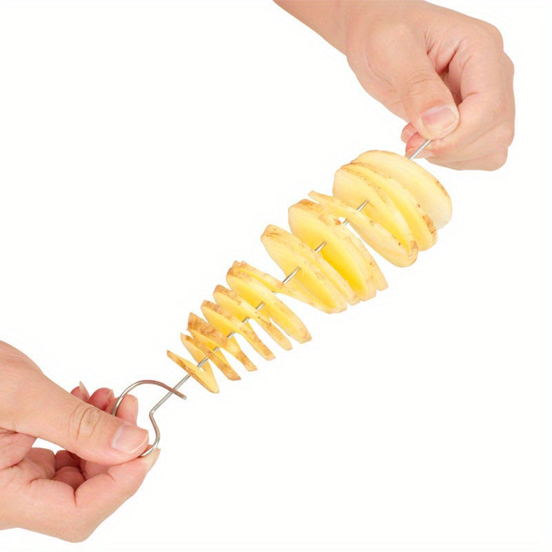 6-Piece Set Multifunctional Spiral Potato Slicer, Stainless Steel Manual Tornado Twister Vegetable Cutter for BBQ, Camping Kitchen Tools, No Flint or Magnesium Rod Included