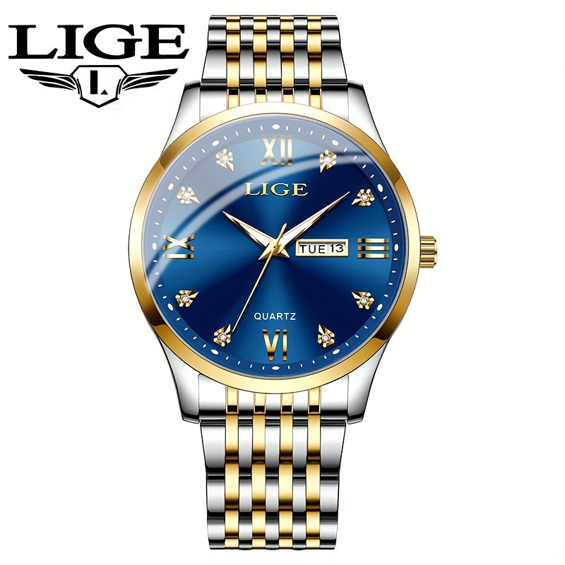 LIGE Women's Elegant Luxury Watch - Blue Dial with Roman Numerals, Quartz Movement, Battery-Powered Watch for Everyday, Formal, Travel - Perfect Gift for Valentine's, Birthdays, Anniversaries - Compatible with Formal & Casual