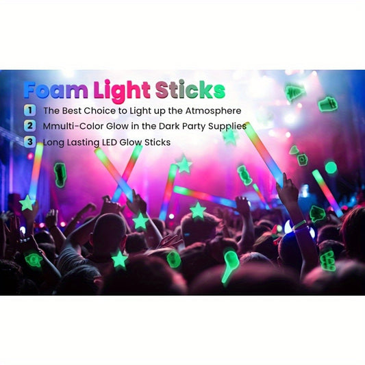 12 Colorful LED Foam Light Sticks - 3 Modes, Battery-Powered Neon Party Decorations for Weddings, Festivals, Concerts & Graduations, Includes Red, Green, Blue & Orange Stick