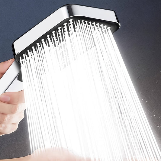 1pc High-Pressure Adjustable Handheld Shower Head, ABS Material, Water-Saving, Unscented Bath Accessory with Square Button Control