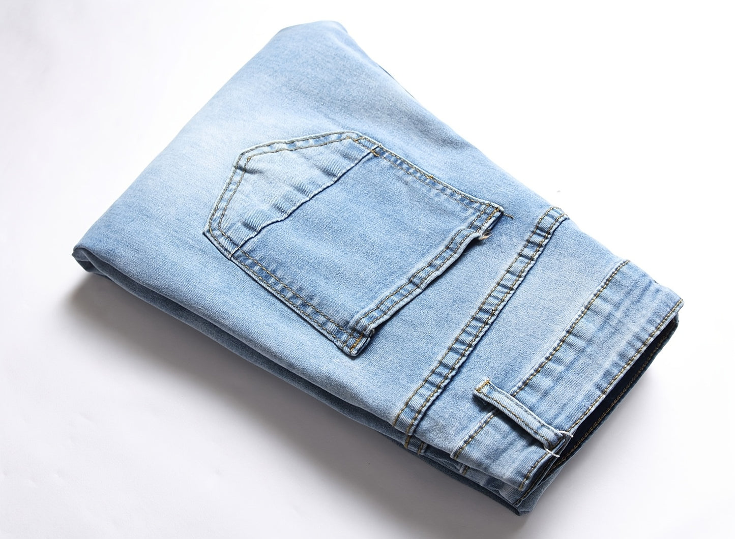 Men'S Slim-Fit Distressed Denim Jeans - Trendy Ripped Knee-Length Casual Pants, Light Blue Raw Wash, Comfortable Stretch Fabric for All-Season Wear, Everyday Fashion, Fashionforward Design, Durable Fabric Construction