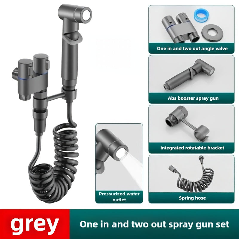 4-in-1 multifunctional bathroom high-pressure spray gun set with water angle valve, made of advanced stainless steel material, no need for electricity/ easy to install, suitable for toilets, bathrooms, floor flushing, and toi