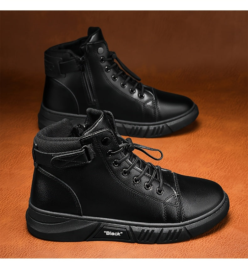 Men'S High-Top Ankle Boots - Genuine Upper, Lace-Up Closure, Durable PVC Sole, All-Season Versatile for Hiking, Casual & Outdoor Wear - Modern Streetwear Design, Hiking Boots, Sleek Boot Design