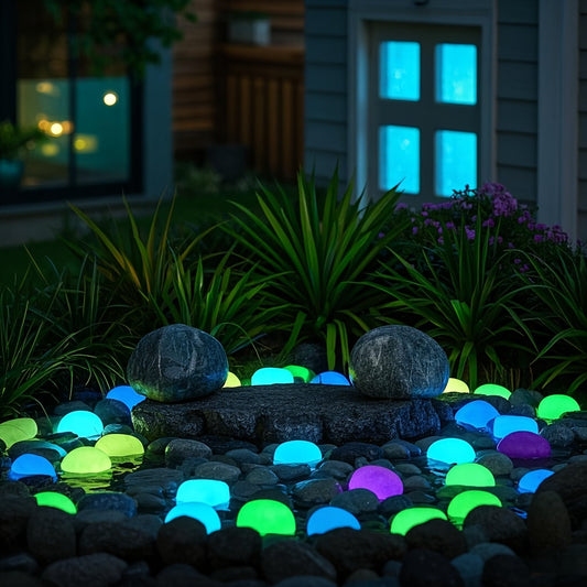 1200pcs Vibrant Luminous Pebbles - Colorful Decorative Stones for Garden, Walkways & Aquariums, Plastic Resin Glow-in-the-Dark Rocks for Outdoor Landscaping and Potted Plants, Walkway Lighting | Illuminated Stones | Colorful