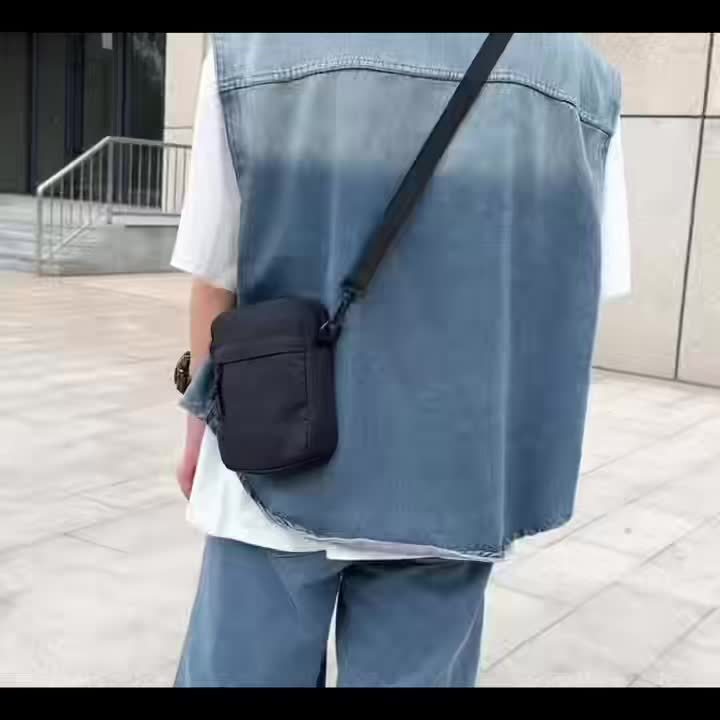 Men'S Crossbody Bag with "EMPORIO" Letter Print - Minimalist Oxford Fabric Tote, Adjustable Strap, Zipper Closure - Essential for Travel, Work, and Casual Outfits - Black, Stylish Design