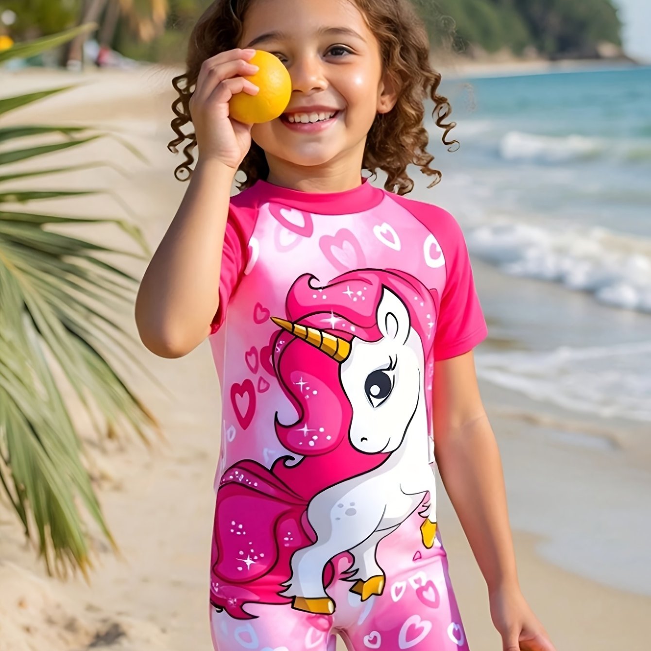 Cute Cartoon Unicorn Pattern Print Girls Spring And Summer Beach Vacation One-Piece Swimsuit