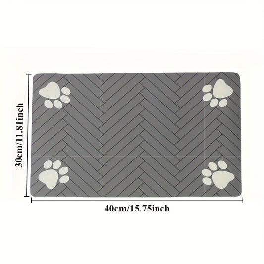 1pc Quick-Dry Diatom Mud Pet Feeding Mat - Splash-Proof, Absorbent, Easy to Clean, Suitable for Dogs and Cats, Herringbone Pattern with Paw Print Design, Washable Pet Feeding Mat