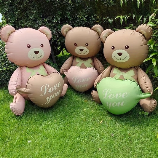 1pc 42-inch Instagrammable Heart-Hugging Teddy Bear Balloons with "I Love You" Signs - Pink & Brown Wedding, Valentine’s Day Decorations, Bridal Shower, Birthday Party Supplies - No Electricity Needed