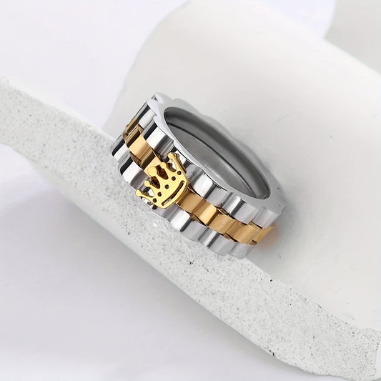 1pc Elegant Men'S Stainless Steel Ring with Crown Design, Durable 304 Stainless, Fashionable Simple Style, Unique Charm for Daily Wear and Special Occasions