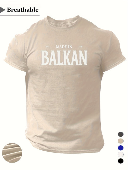 Men'S Casual Short Sleeve T-Shirt - "Made in Balkans" Print, Lightweight & Breathable Summer Tee, Round Neck, Regular Fit, Perfect for Casual Attire, Breathable Clothing | Modern Casualwear | Lightweight Shirt