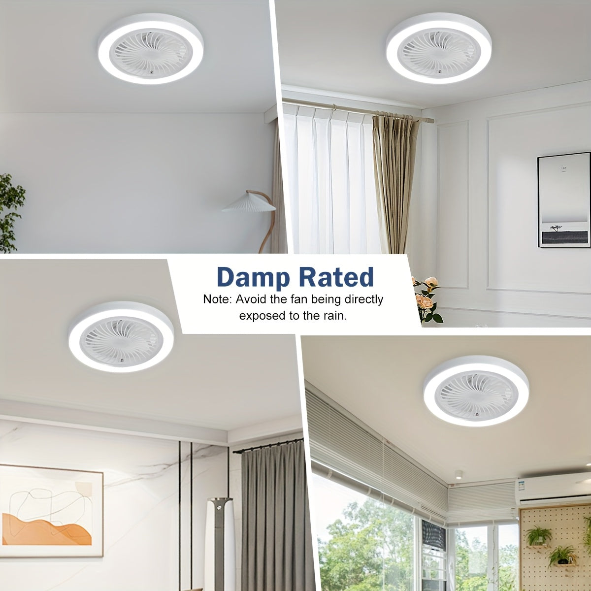 LED Smart Fan Light, Adjustable Wind Power & Infinitely Dimmable, Invisible No Blade, E27/E26 Recessed Installation with Remote Control, Modern Simple with Thin Ceiling Fan Light for Living Room, Bedroom, Dining Room, Storage