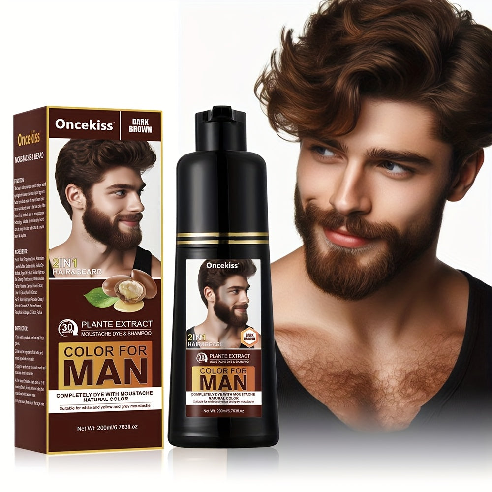 200ml Beard Hair Dye Shampoo for Men, Semi-permanent Hair Dye Shampoo 2in 1 Care Hair Dye to Cover Gray Beard And Hair, Available in Black and Brown