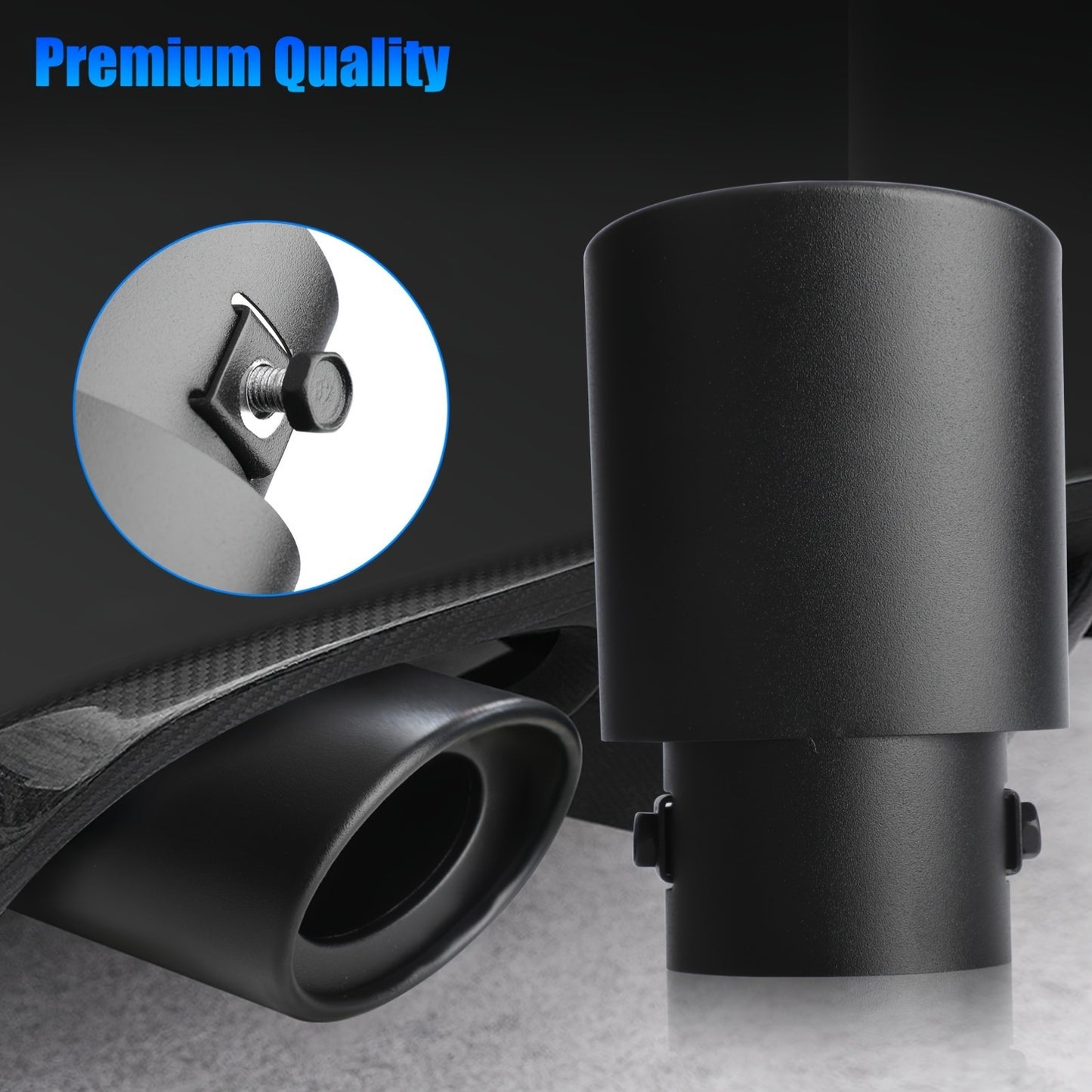 A Black Stainless Steel Car Exhaust Tip, Easy to Install - Suitable for Pipes Ranging from 6.35 cm to 9.14 cm, Enhances Performance And Sound.