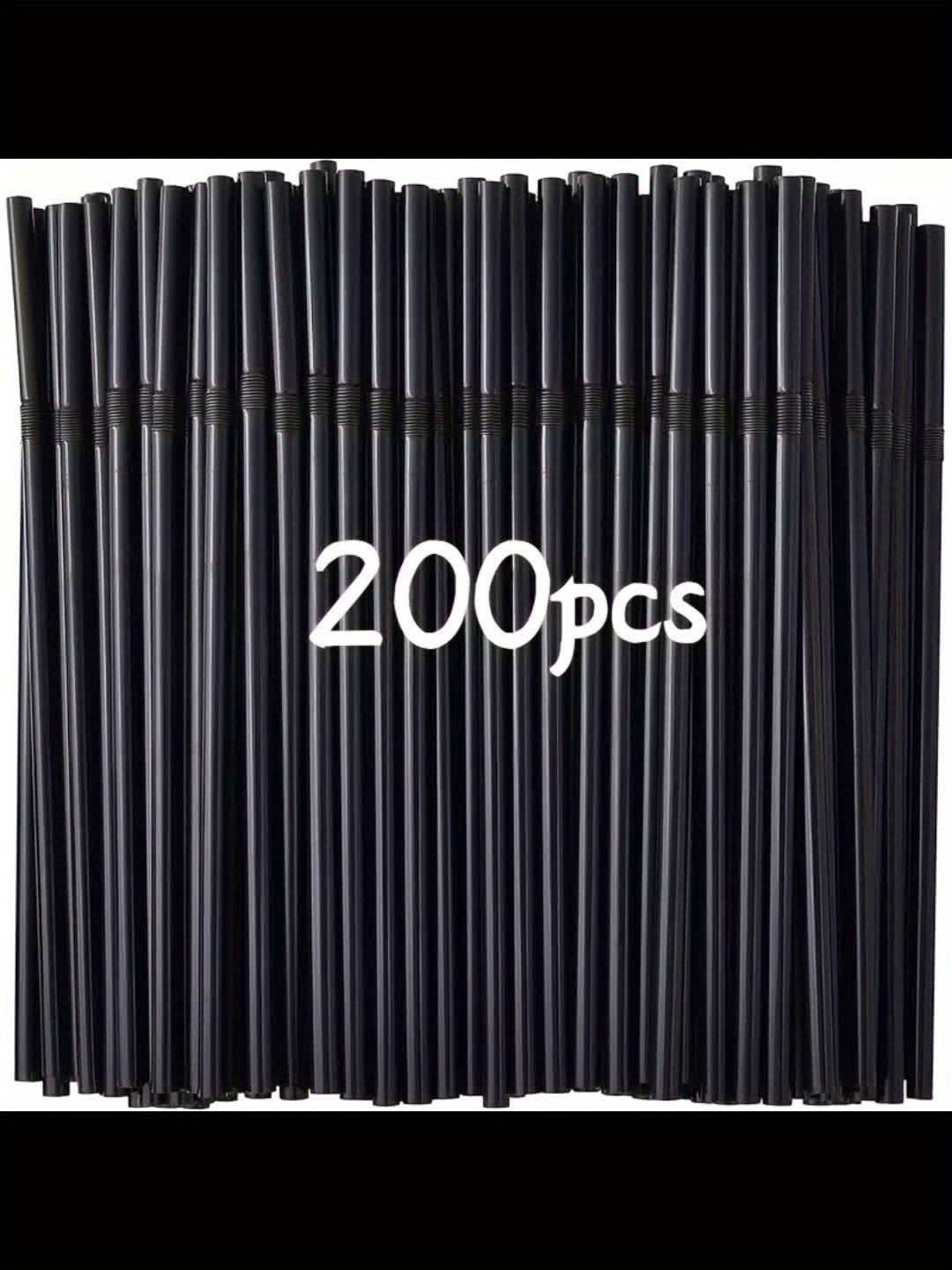200pcs black thickened durable straws, 8.27 inches/21cm long, diameter 0.24 inch/0.6cm, suitable for kitchen, bar, club, drinks, milk, soda, party