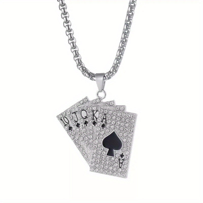 1Pc Sparkling Hip Hop Style Poker Card Pendant Necklace For Men- A Unique Jewelry Accessory