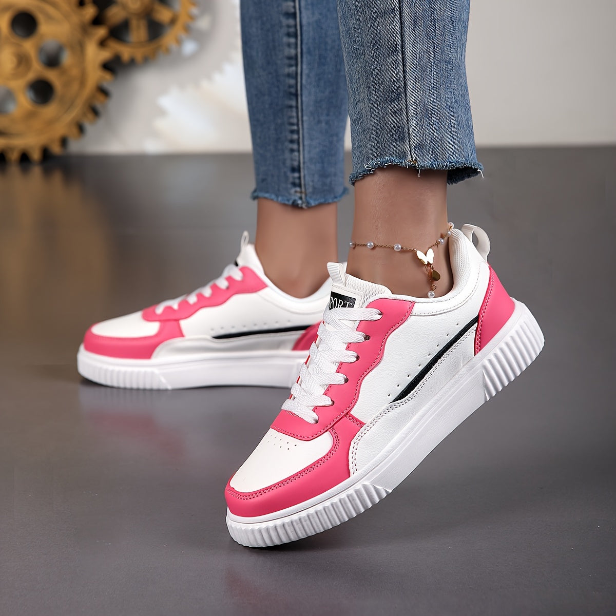 Women's High-Quality Casual Shoes, Lightweight Breathable Mesh with Synthetic Non-Slip Thick Sole Sneakers, Suitable for Work Running Travel. Elegant Footwear, Fashionable Shoe Style