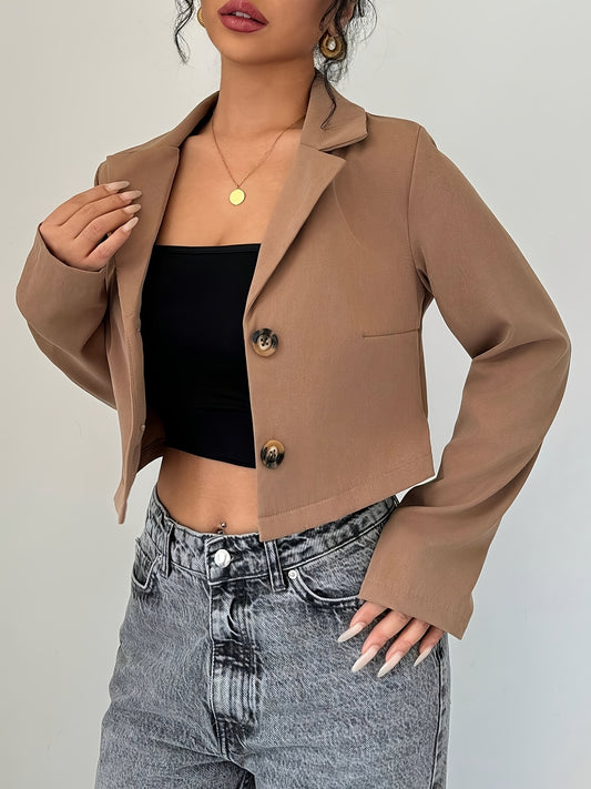 Women's Elegant European Chic Blazer - Structured Non-Stretchy Jacket, Office Party Casual Outfits, Fall/Winter Outerwear, Non-See-Through Professional Attire