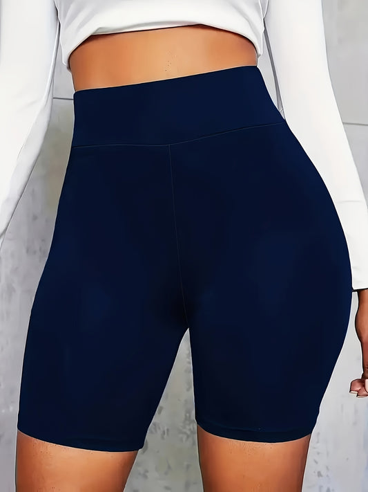 Women's High-Waist Stretchy Shorts - Soft, Casual Solid Color Leggings for Spring & Summer, Machine Washable, Polyester/Spandex Blend, Smooth Fabric, Mid-Thigh Length