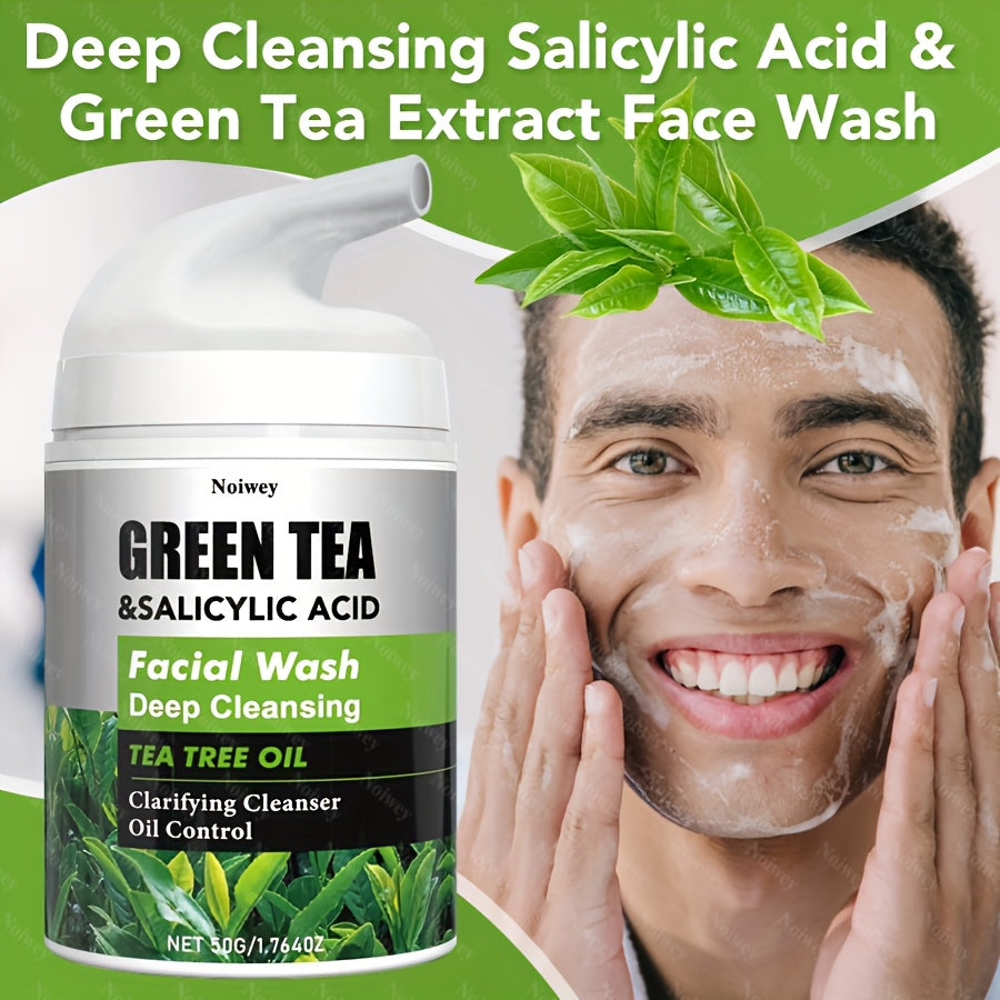 Green Tea & Salicylic Acid Facial Cleanser with Green Tea, Turmeric, Tea Tree Oil Facial Cleanser Creates Creamy Foam, Soothes And Moisturizes Skin, Control Oil, Clarify And Balance Skin, Unclogs Pores, for Acne Skin, Oily, C