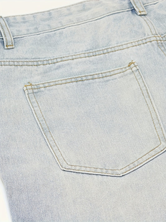 Men's Relaxed Fit Straight-Leg Distressed Wash Print Denim Shorts - Casual Streetwear Versatile Mid-Length Shorts for All-Season Comfort