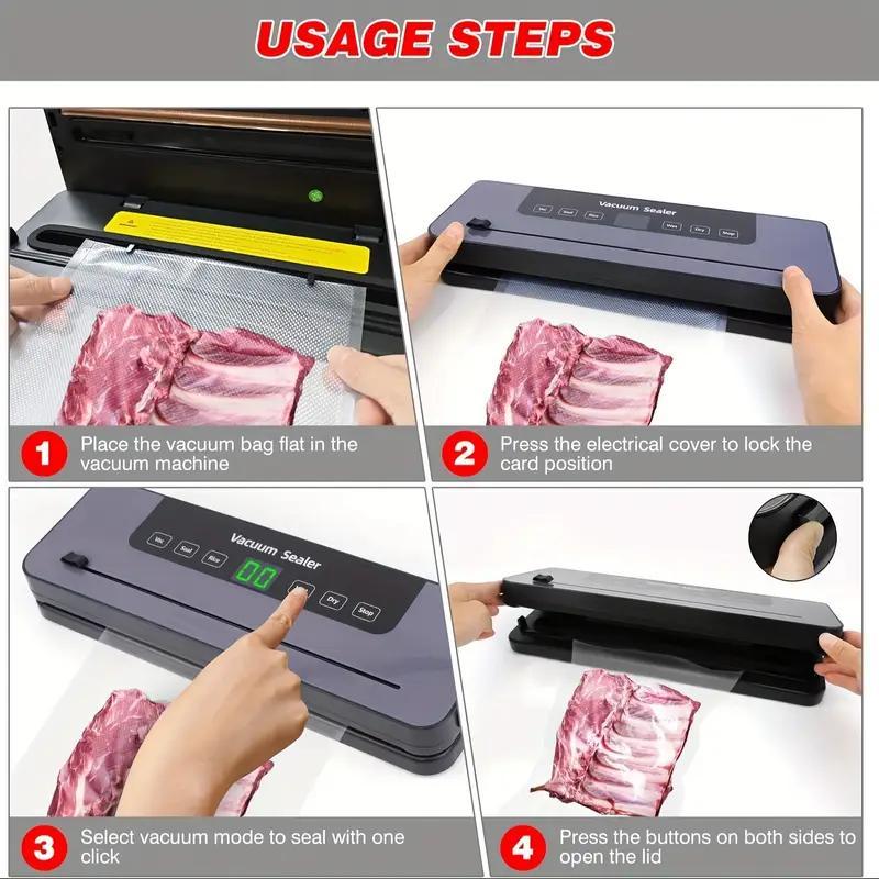 EU Plug Vacuum Sealer Machine with 10 Bags, Multi-Functional Vacuum Food Sealer Machine Compact Vacuum Food Preservation to Keep Food Freshness