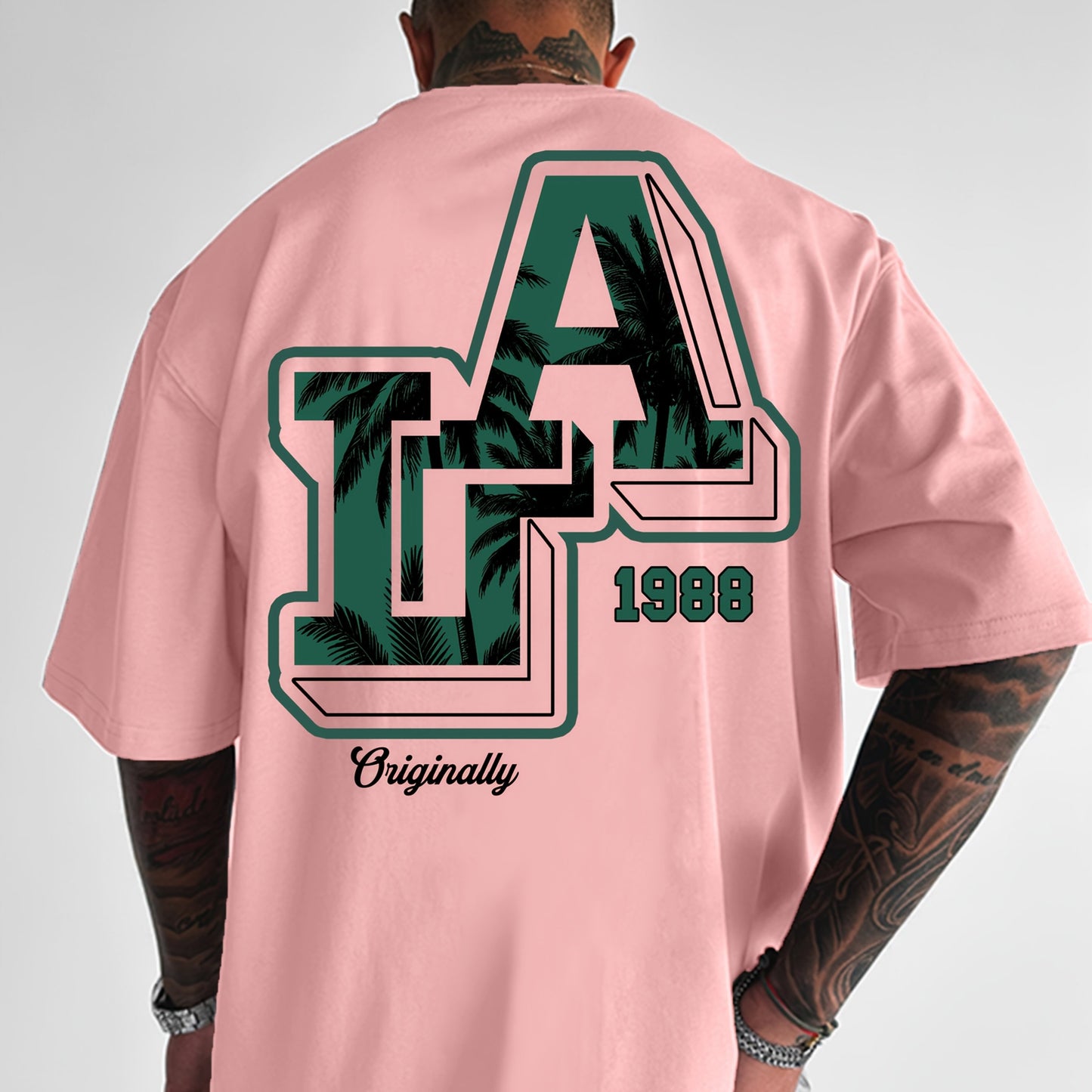 Men'S Casual Y2K LA Graphic T-Shirt - Bold Oversized "LA" Letter Print, Comfortable & Breathable with Slight Stretch, Perfect for Home & Outdoor Activities, Spring/Summer Fashion, Machine Washable, Loose Fit Short Sleeve Crew