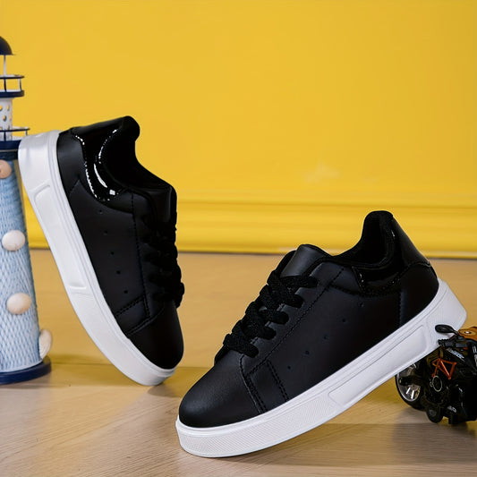 Boys' Sneakers - Classic Low-Top Lace-Up Shoes with Soft EVA Sole, Upper, White & Black Design for Casual and School Wear, Casual Footwear | Stylish Lowtops | Durable Footwea