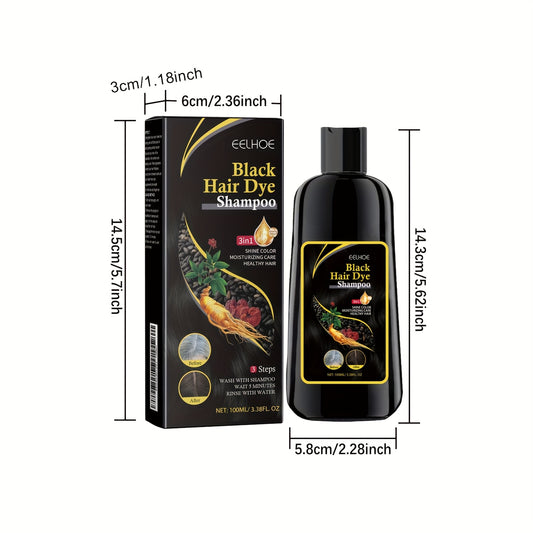 EELHOE Black Hair Dye Shampoo with 3-in-1 Formula - Natural Plant-Based Color Care, 3 Steps to Wash & Condition, No Damage to Scalp, Natural Ingredients for Men & Women, Stylish Black Hair, Nourishing Hair Care, Sleek Packagi