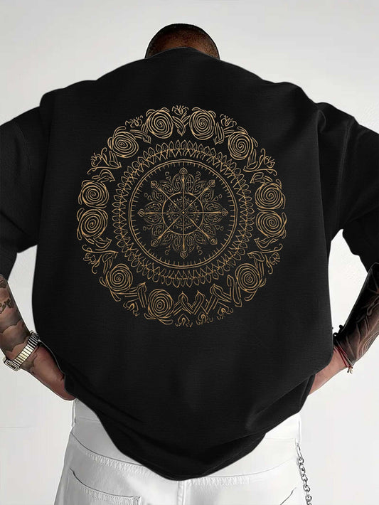 Men'S Golden Mandala Graphic T-Shirt - Breathable Moisture-Wicking Short Sleeve Tee for Summer, Casual Comfort Fit with Intricate Design, Summer Casual Wear | Mandala Print Top | Comfortable Fit Shirt