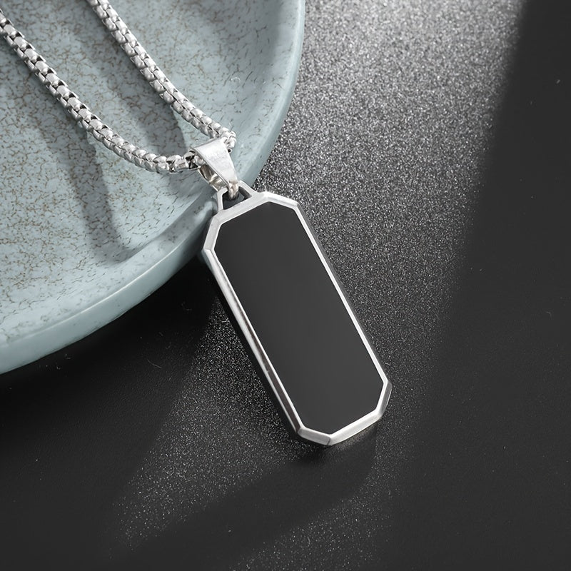 Elegant Men's Necklace with Sophisticated Black Drip Oil Pendant - Unique Geometric Design, Perfect for Every Occasion, Elegant Necklace