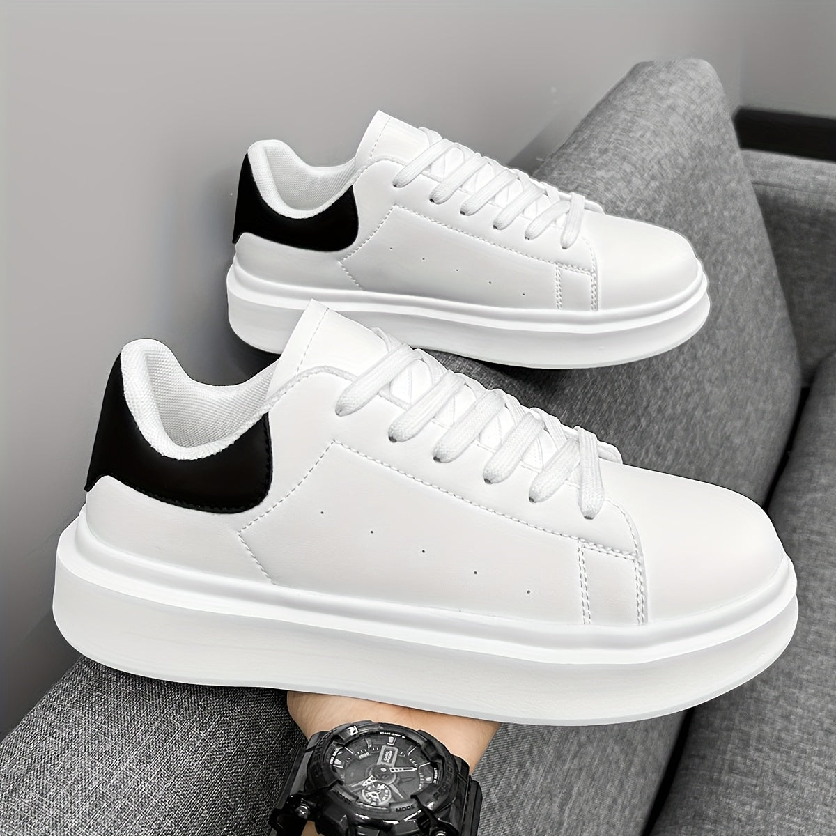 Men'S Classic Solid Color Thick Sole White Shoes, Casual Skateboard Sneakers, Korean Style Versatile Fashion Trend, Lightweight Comfortable Durable Casual Sports Shoes