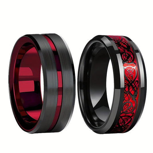 Engagement Jewelry, Fashion 8mm Ring, Men's Vintage Dragon Patterned Ring With Inlaid Red Carbon Fiber, Exquisite Men's Accessory Jewelry Ornament For Daily Wear For Banquet Party Holiday Birthday Anniversary Gift