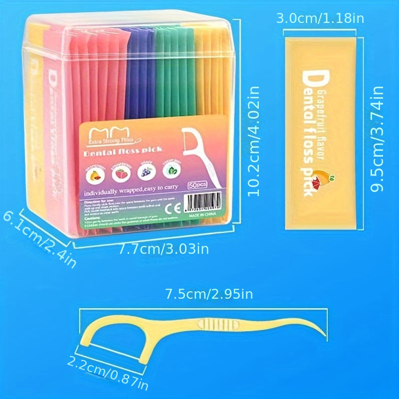 1 Box Of 50 Floss Fruit-flavored Floss, Individually Packaged Disposable Floss Picks, Mint Toothpick Strings, Portable Floss Picks, The Best Partner For Keeping Teeth Healthy And Clean.