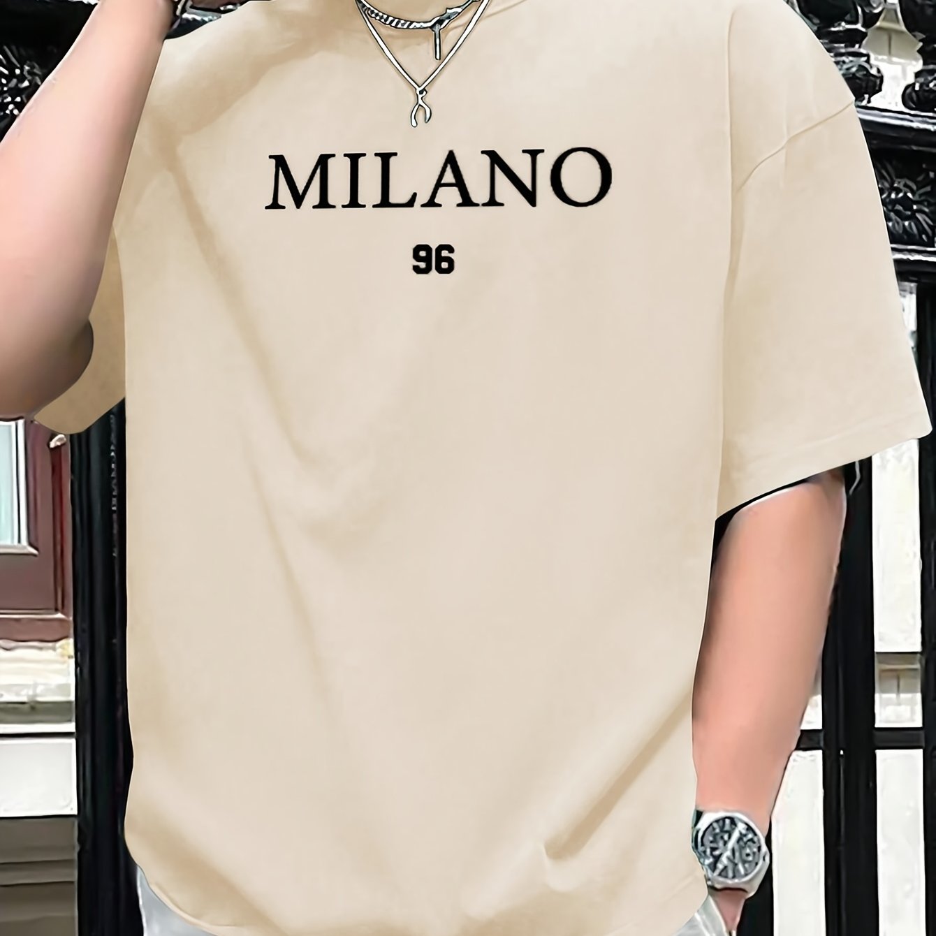 Men'S Milano 96 Graphic Tee - Casual Short Sleeve Crew Neck T-Shirt, Soft Polyester Fabric with Slight Stretch, Regular Fit, Green with White Lettering, Perfect for Casual Attire
