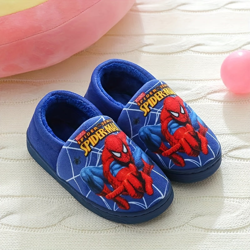 MARVEL Boys' Spider-Man Plush Slippers - Cozy Cartoon Design, Warm & Soft Fabric, Slip-On Indoor House Shoes for Youngsters, Youngsters, and Youngsters, Perfect for Fall/Winter, Youngsters'S Indoor Shoes | Cartoon Character S