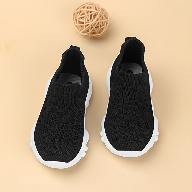 Kids' Slip-On Sneakers | Lightweight EVA Cushioned Sole | Breathable Knit Upper | Black Casual Sneakers for Boys & Girls | Comfortable Athletic Shoes for Toddlers & Youngsters | Durable Rubber Sole | Ideal for Outdoor Activit