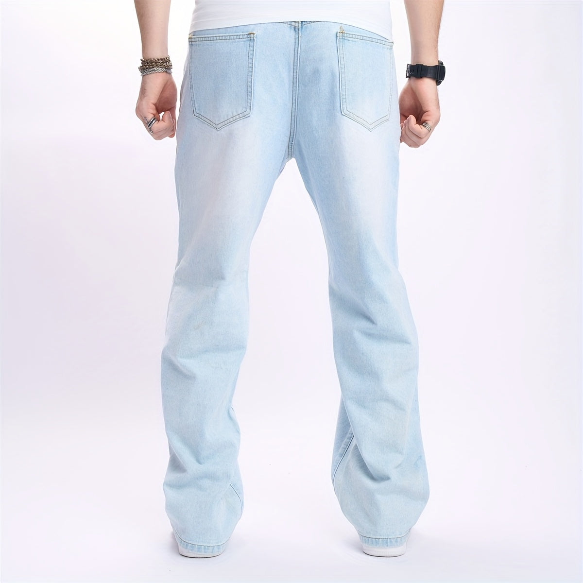 Men'S High-Street Casual Straight-Leg Jeans - Light Blue, Loose Fit, Non-Stretch Denim, Raw Wash, All-Season Comfort, Perfect for Casual Attire, Comfortable Clothing | Relaxed Fit Jeans | Nonstretch Fabric