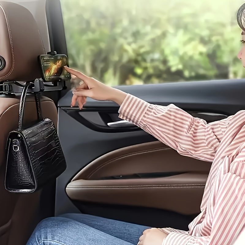 1pc Adjustable Car Seat Phone Holder with Headrest Mount - Durable ABS Material, Waterproof, Auto Vehicle Compatible, Secure Grip for Road Trips and Commuting, Phone Holder for Car