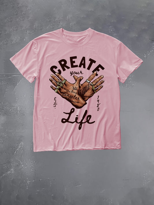 graphic print drop shoulder t-shirt, short sleeve crew neck casual top for spring & summer, Women's clothing