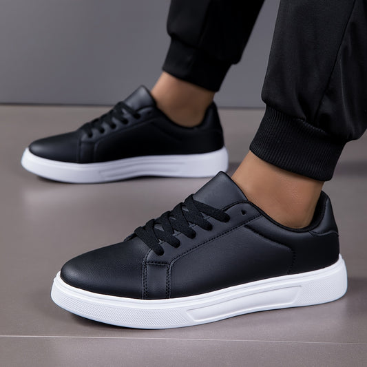 Men's Skate Casual Sneakers - Black & White Geometric Streetwear Design, PU Upper & MD Sole, Breathable Fabric Lining, All-Season Comfort for Urban Fashion, Outdoor Hiking, Daily Wear - Ideal Holiday Gift, Skate Shoes, Outdoo