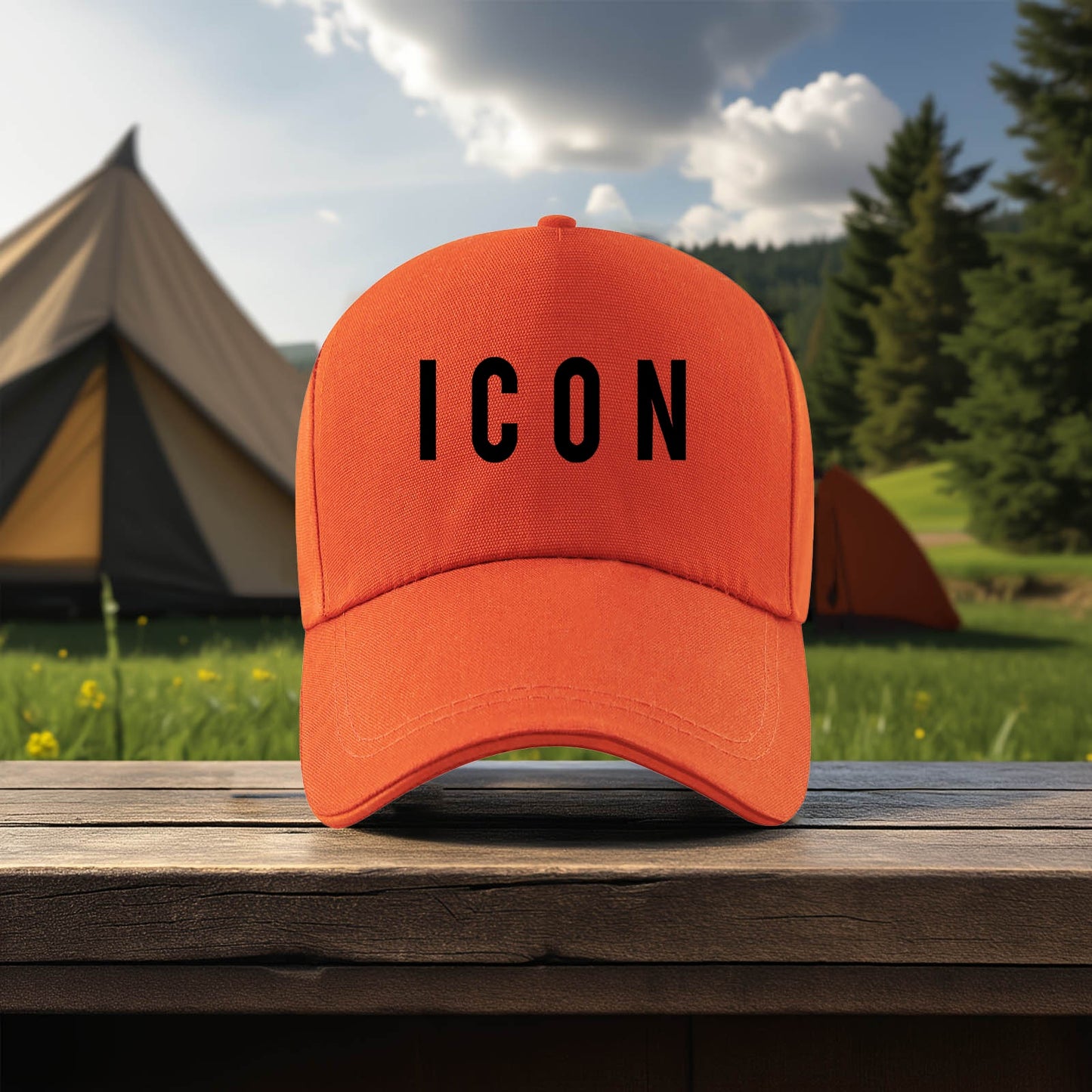 Adjustable Canvas Baseball Cap with "ICON" Print - Lightweight, Casual Style for Men and Women, Polyester, Perfect for Outdoor Activities, Sun Protection Cap|Bold Graphic Cap|Durable