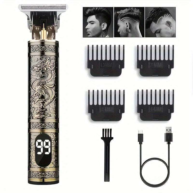 YAIAWISU Men's Cordless Hair Clippers & Beard Trimmer Kit - Golden, USB Rechargeable with LCD Display, Precise T-Blade, Includes Guide Combs & Accessories, 600mAh Battery, Rechargeable Hair Trimmer