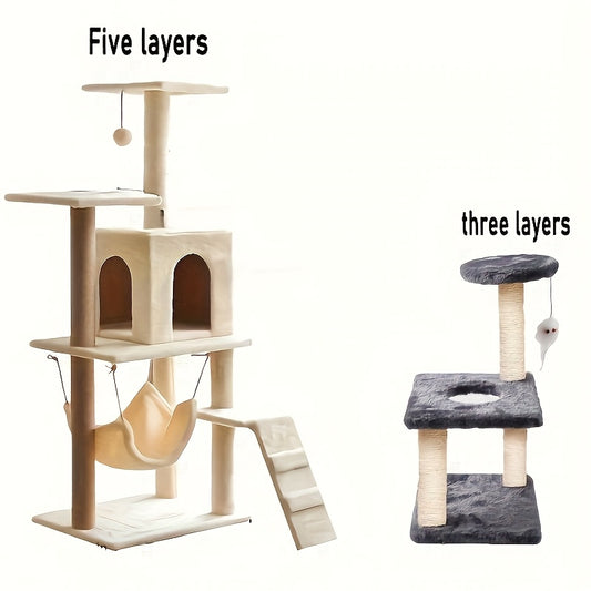 Multi-Level Cat Tree Tower with Scratching Posts, Condo & Swing - Durable Cardboard Cat Furniture with Plush Cushions, Space-Saving Design for Indoor Cats, Easy Assembly, Cat Climbing Tower, Pet Activity Center, Modern Pet Fu