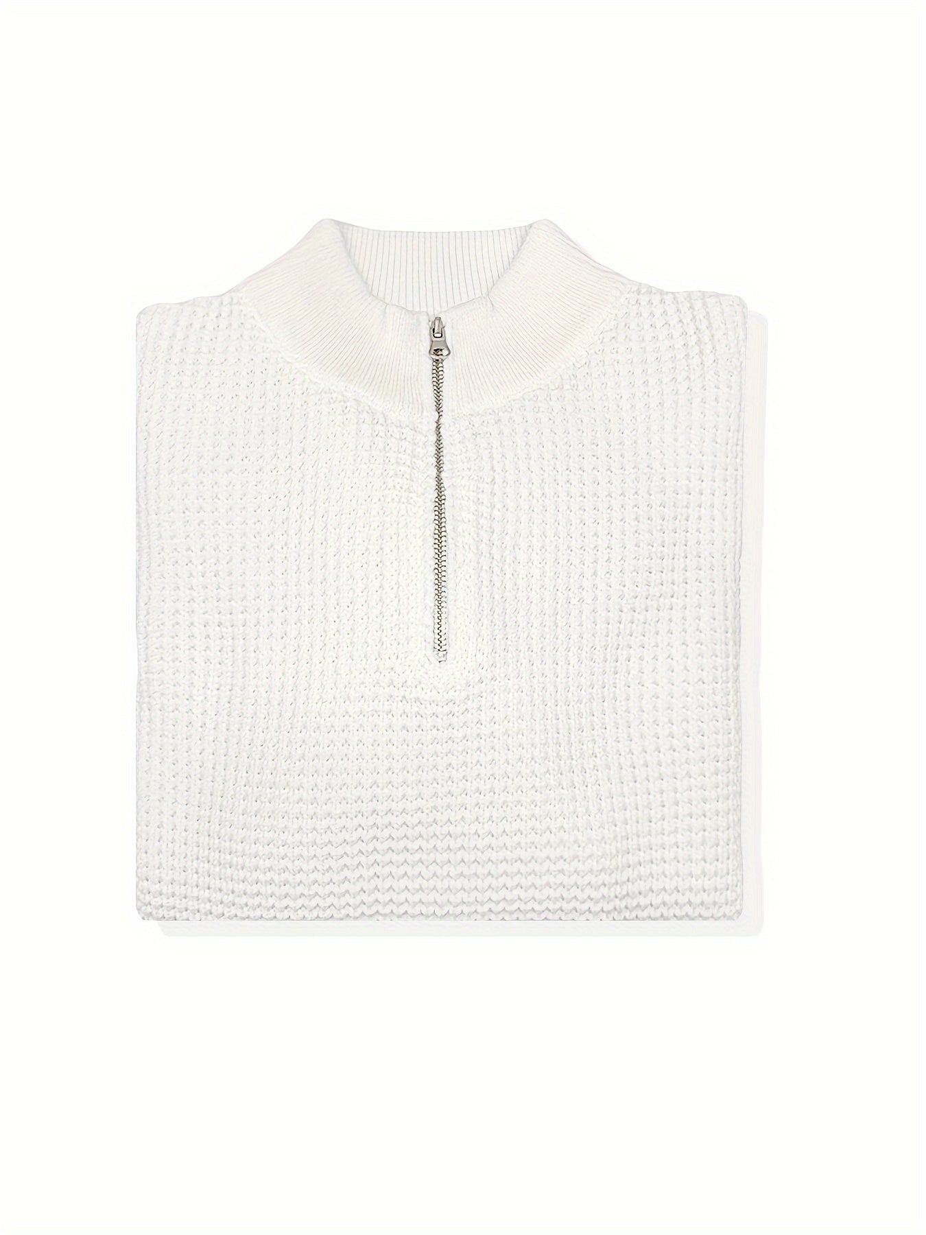 Men'S Casual Knit Pullover Sweater, 100% Polyester, Solid Color, Regular Fit, with Zipper Detail, Lapel Collar, Slight Stretch Fabric